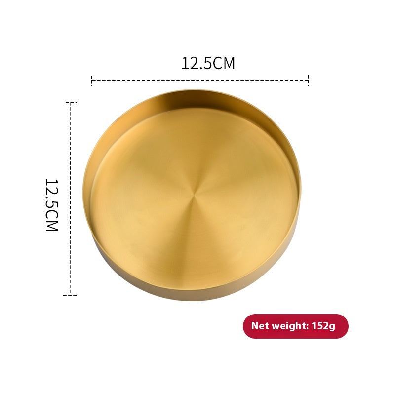Golden, Round Stainless Steel Plate Household Jewelry Storage Tray