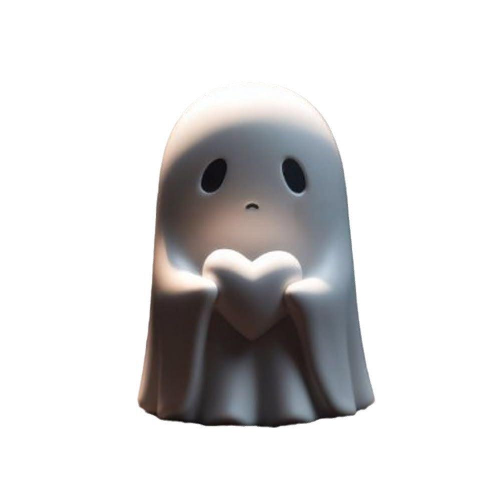 White heart ghost figurine shown from a second angle