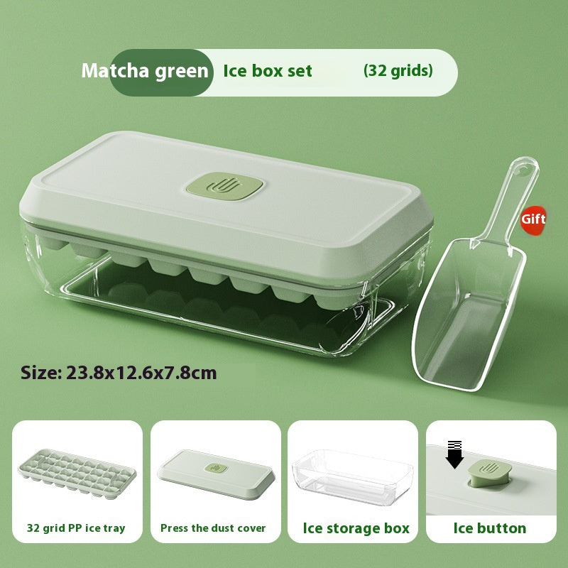 32 Grid Silicone Ice Cube Tray Mould With Lid Shovel Storage Box Remove