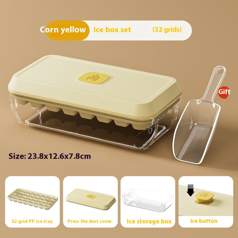 32 Grid Silicone Ice Cube Tray Mould With Lid Shovel Storage Box Remove