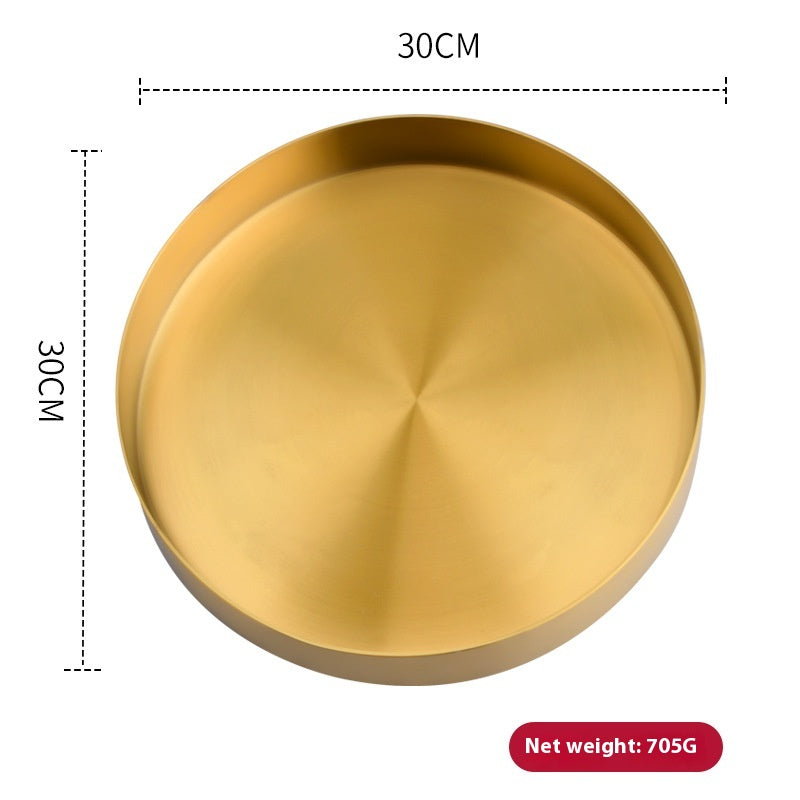 Golden, Round Stainless Steel Plate Household Jewelry Storage Tray