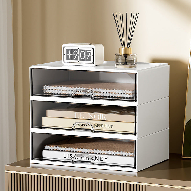 Divided Pen Holder Transparent Drawer-Style Multi-Functional Desk Organizer
