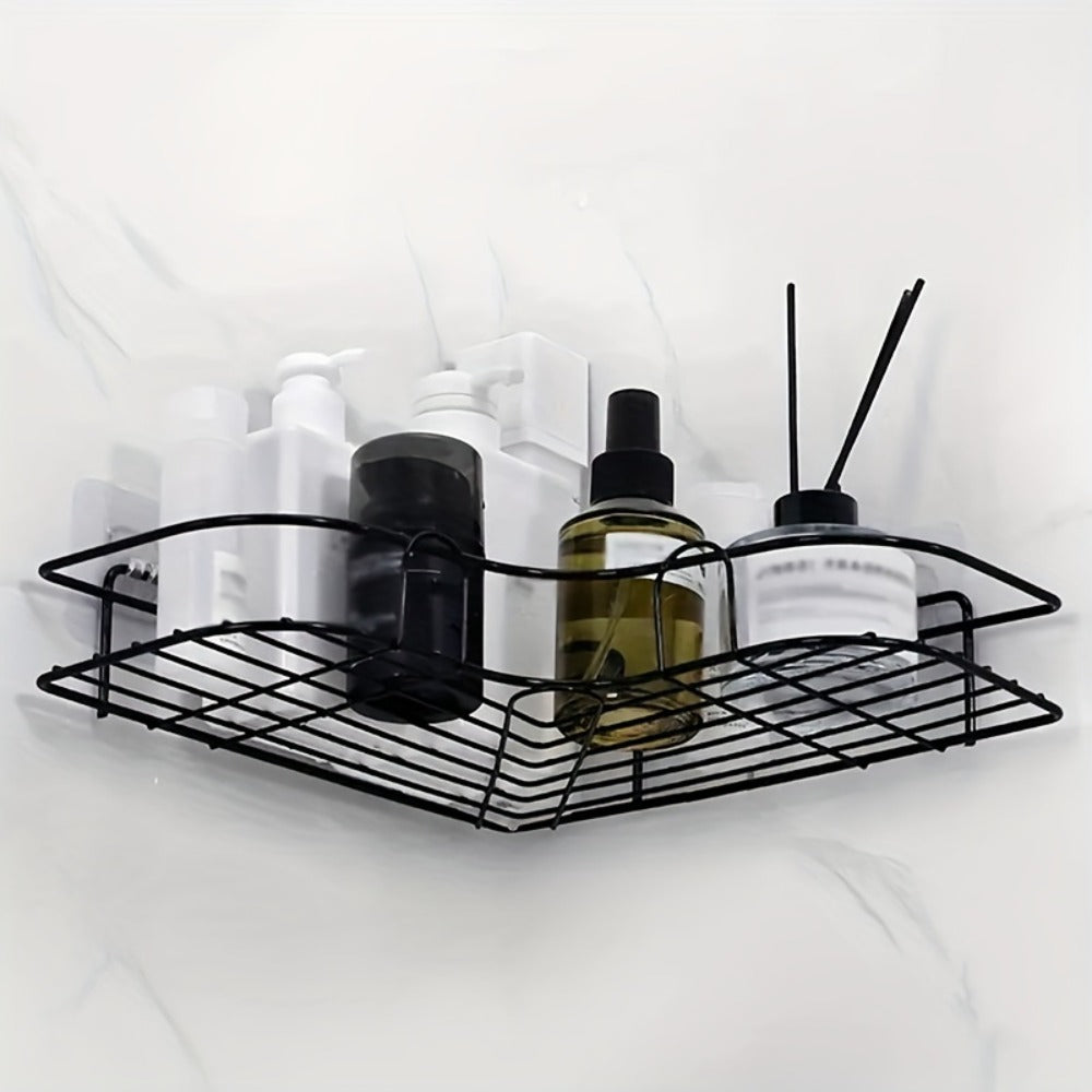 1pc Wall Mounted Bathroom Shelf, Shower Caddy Rack, No Punching Triangle