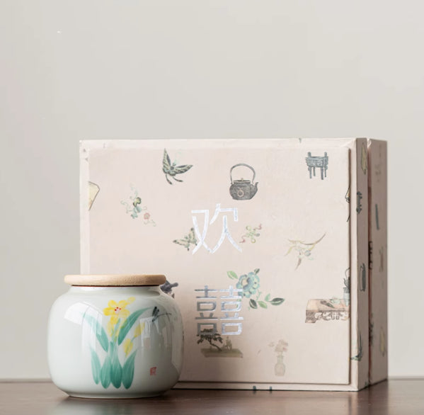 Wood Ash Hand Painted Orchid Tea Caddy Ceramic Underglaze Seal