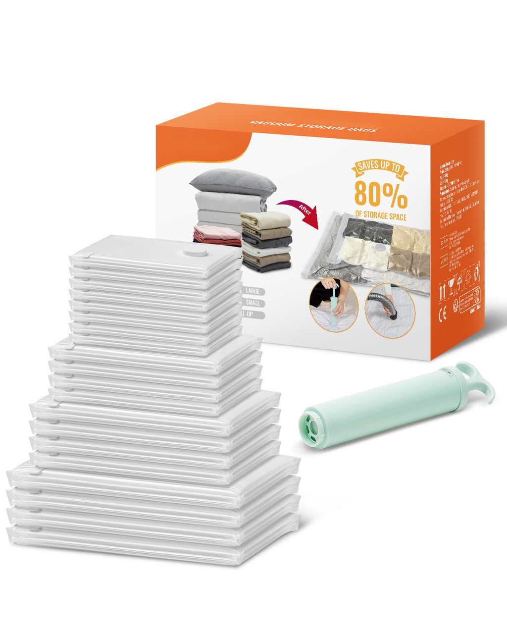 20 Pack Vacuum Storage Bags With Hand Pump