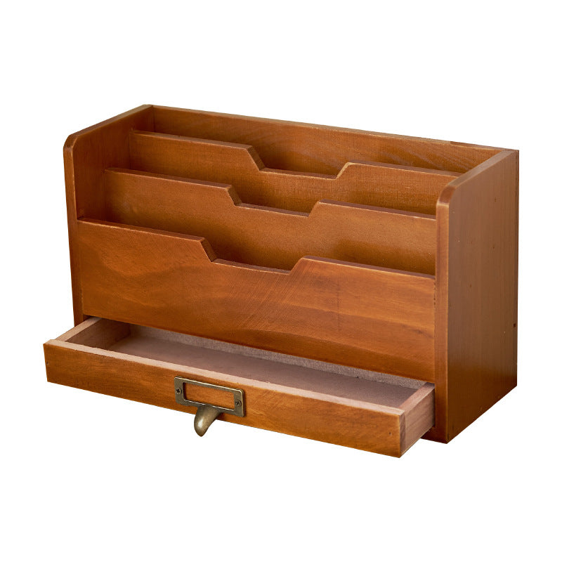 Retro Style Wooden Desktop Drawer Organizer Box - Office File Storage Cabinet