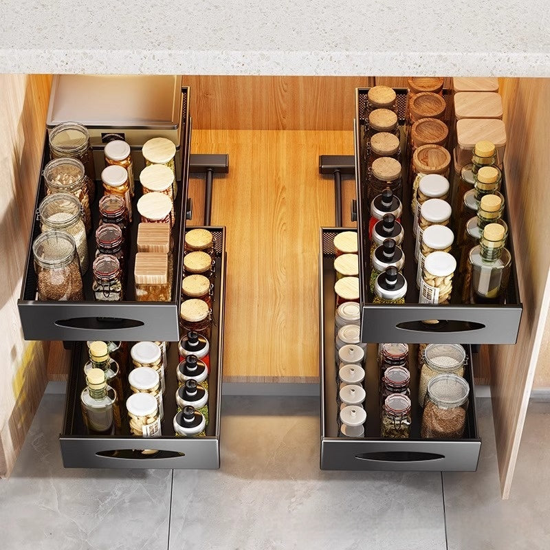 Pull-out Double-layer Lath Drawer Kitchen Cabinet Spice Jar Pull-out B