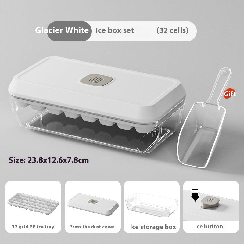 32 Grid Silicone Ice Cube Tray Mould With Lid Shovel Storage Box Remove