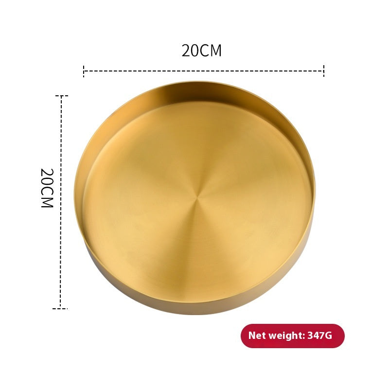 Golden, Round Stainless Steel Plate Household Jewelry Storage Tray