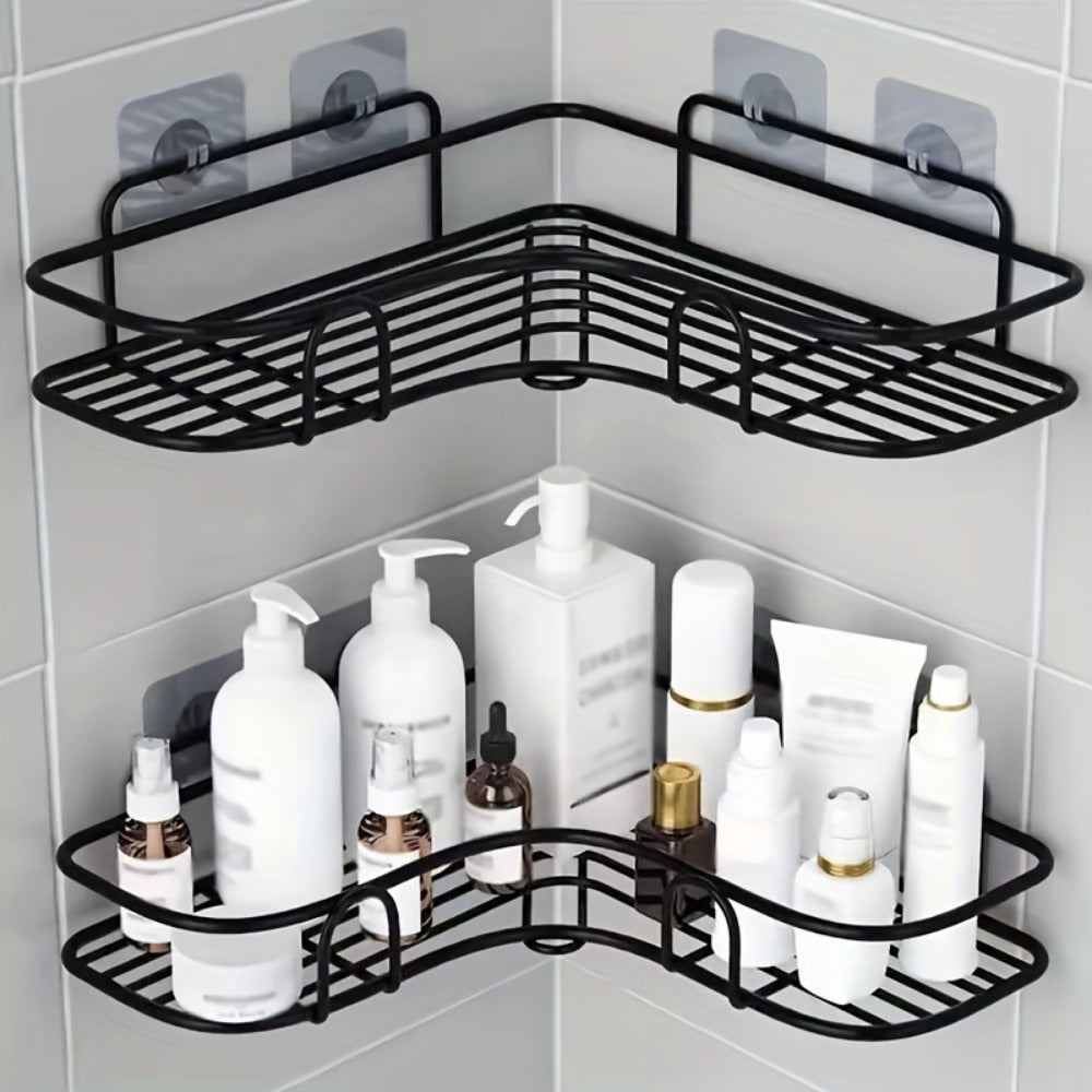 1pc Wall Mounted Bathroom Shelf, Shower Caddy Rack, No Punching Triangle