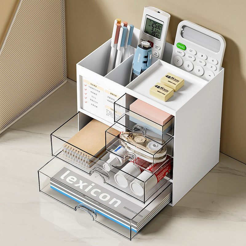 Divided Pen Holder Transparent Drawer-Style Multi-Functional Desk Organizer