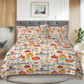 Pumpkin and autumn leaves quilt set with two matching shams