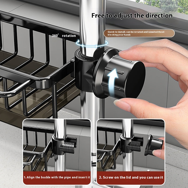 Kitchen Space Aluminum Sink Faucet Storage Rack Dishwasher Vegetable S