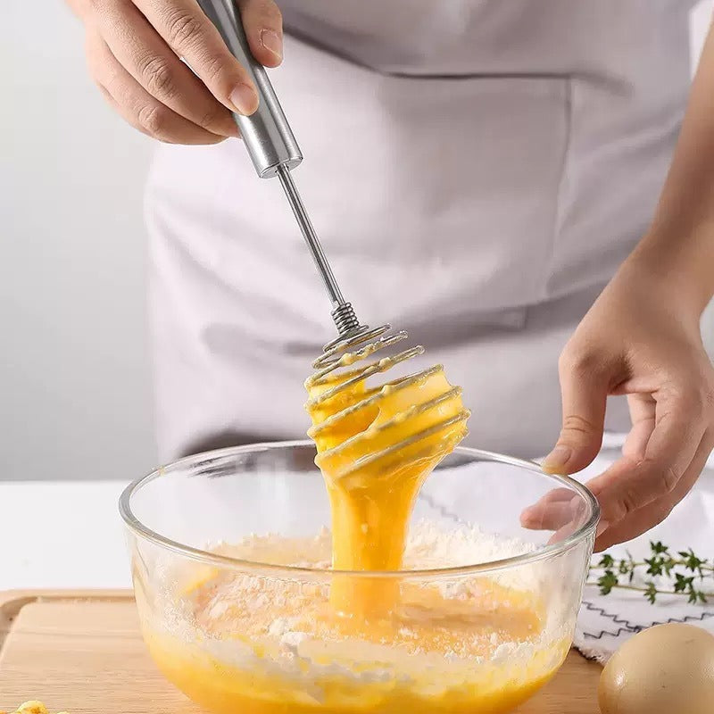 Wooden-Handled Kitchen Utensil Egg Beater Manual