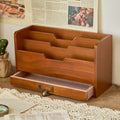 Retro Style Wooden Desktop Drawer Organizer Box - Office File Storage Cabinet