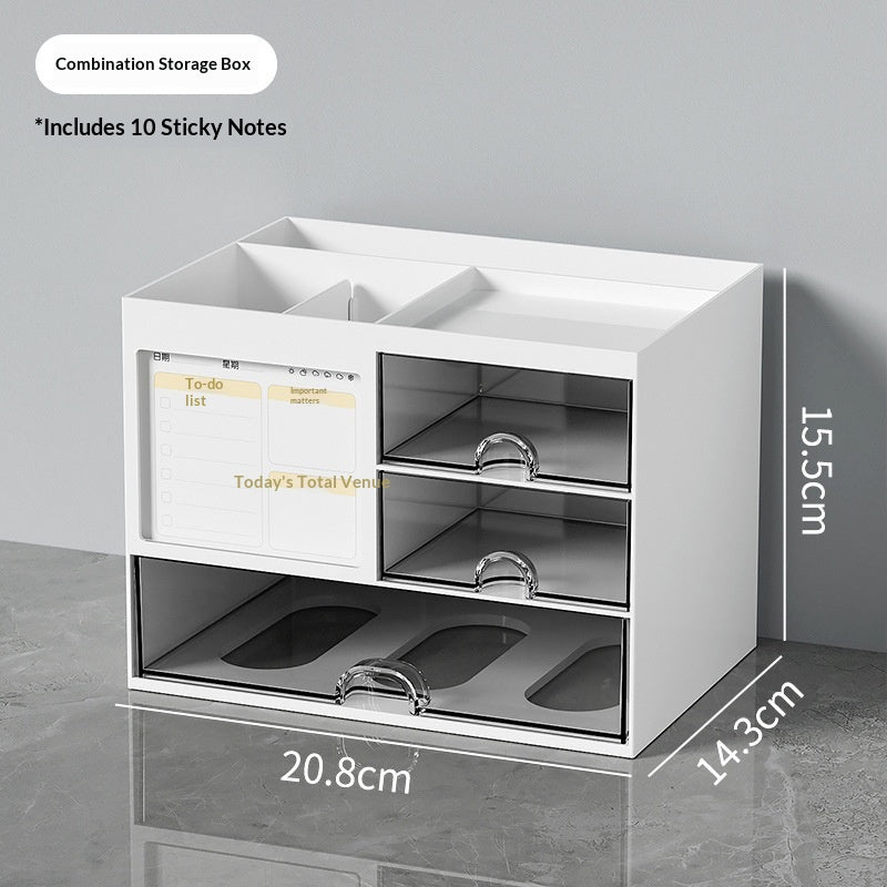 Divided Pen Holder Transparent Drawer-Style Multi-Functional Desk Organizer