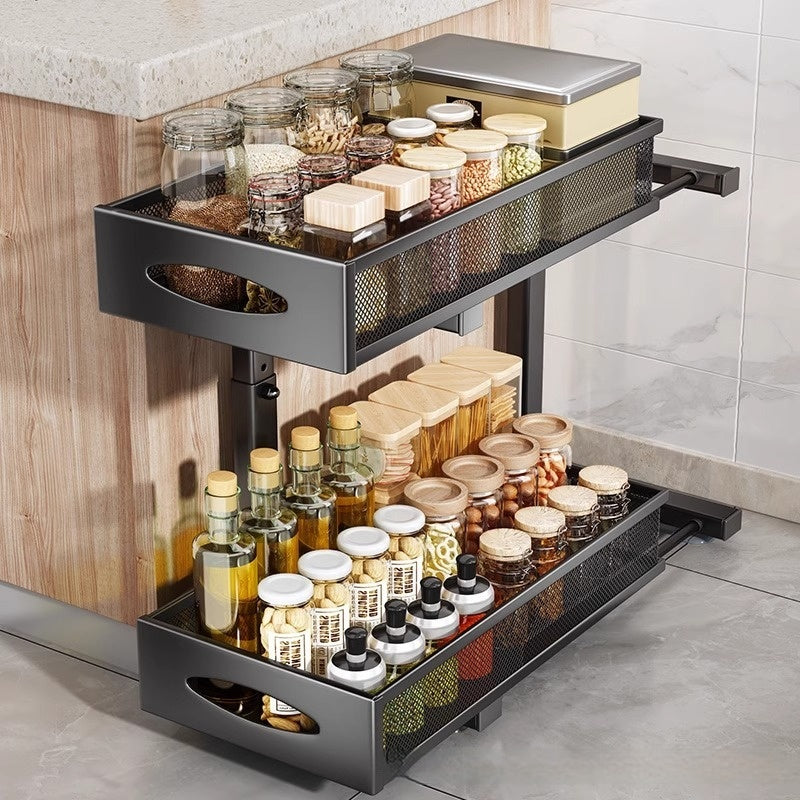 Pull-out Double-layer Lath Drawer Kitchen Cabinet Spice Jar Pull-out B